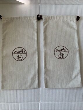 Hermès Cream Drawstring Dust Bags with Brown Logo - Pair